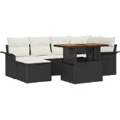 vidaXL Tuinset, 7-delig, zwart, polyrotan