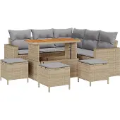 vidaXL Tuinbank Set 10 st 7-Aantal zitplaatsen Beige en Lichtgrijs