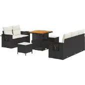 vidaXL Tuinbank Set met kussen 8 pcs Zwart poly rattan