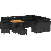 vidaXL Tuinbank Set 12 st Zwart poly rattan