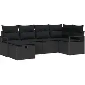 vidaXL Bankstel met kussen met opslag Zwart poly rattan