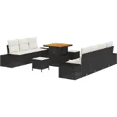vidaXL Tuinbank Set 10 st Zwart poly rattan