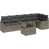 vidaXL Tuinbank Set 7 st Grijs Poly Riet