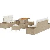 vidaXL Tuinset met 8 zitplaatsen, beige, van polyrotan