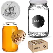 Kadax Glazen pot Lierde 900ml 82mm 8 stuks + deksels "Honingpotje"
