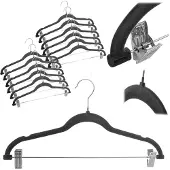Kadax Aube flocked kledinghanger met clips, donkergrijs, 12 stuks