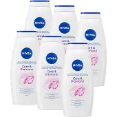 Nivea Care & Diamond Badschuim - Diamantenglans & Calla-leliegeur - Hydraterende - Voordeelverpakking - 6 x 750 ml