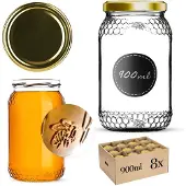 Kadax Glazen pot Lierde 900ml 82mm 8 stuks + gouden deksels