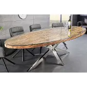 Invicta Massieve eettafel BARRACUDA 220cm bruin teakhout zilver steronderstel glazen blad - 43626