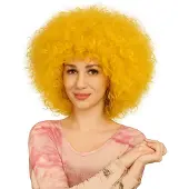 Partyproduct Gele Krullen Afro Pruik – Feest & Verkleed Accessoire