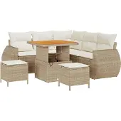 vidaXL Tuinset met 8 stukken, 7 zitplaatsen, beige en crème, gemaakt van polyrotan