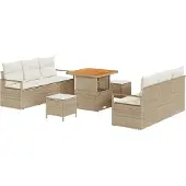 vidaXL Tuinset, 9-delig, beige, polyrotan