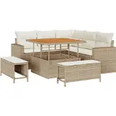 vidaXL Tuinbank Set 9 st 6-Aantal zitplaatsen Beige en Crème