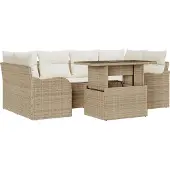 vidaXL Tuinbank Set 7 st 6-Aantal zitplaatsen Beige Poly Riet