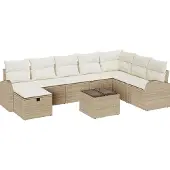vidaXL Tuinbank Set 9 st Beige poly rattan