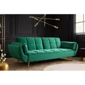 Riess Retro slaapbank BOUTIQUE 215cm smaragdgroen fluweel 3 zits met gouden poten - 40566