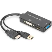 Digitus HDMI 3 in 1 converter, HDMI - DP + DVI + VGA, 0,2 m zwart Router, Wifi, Netwerk HDMI 3 in 1 converter,