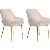 Beliani LOVERNA - Eetkamerstoel set van 2 - Beige - Fluweel