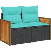 vidaXL Tuinbank met kussens 2-zits poly rattan zwart