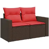 vidaXL Tuinbank 2-zits met kussens poly rattan bruin