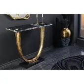 Invicta Handgemaakte wandtafel OMEGA 80cm zwart marmer goud metaal - 44851