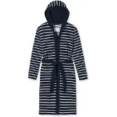 Schiesser Badjas 'Feather Terry' donkerblauw / wit