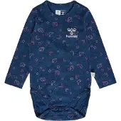Hummel Romper l/s - hmlFia - Sargasso Sea m. Zilveren glitter - - 2 jaar (92) - Rompers Lange Mouw