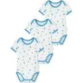 Schiesser Rompertje/body ' Baby Love Natural ' blauw / wit
