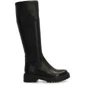 Manfield Zwarte hoge leren stretch laarzen | Maat 39