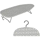 STAUS&BACH Ironiq - Kleine tafelstrijkplank (100% katoen) met ophanghaak - Afmeting 76.5 x 30.5 cm - Mini strijkplank - Voor op reis - Grijs