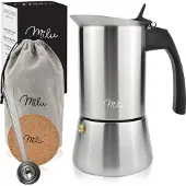 MILU Espressomachine set 4 kopjes, roestvrij staal, Espresso pot, Zilver