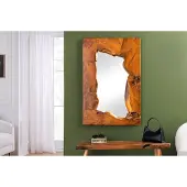 Invicta Massieve spiegel MOSAIK 90cm teakhouten vierkante boomstam handgemaakt - 44711