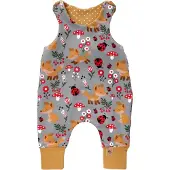 Land-Juwelen Rompertje/body 'Waldtiere' safraan / donkergrijs / rood / wit