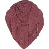 Knit Factory Jaida Gebreide Omslagdoek - Driehoek Sjaal Dames - Dames sjaal - Wintersjaal - Stola - Wollen sjaal - Rode sjaal - Stone Red - 190x85 cm - Inclusief siersluiting