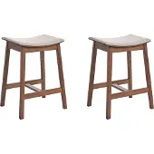 Beliani DIXON - Barkruk set van 2 - Donkerhout/Beige - Rubberhout
