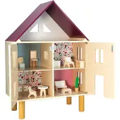 Janod Twist - Doll'S House - Houten Poppenhuis Met Drie Verdiepingen - Geleverd Met 11 Meubels Om Het Huis In Te Richten - Geschikt Vanaf 3 Jaar