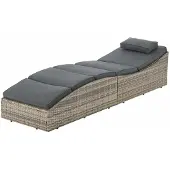 Juskys Ligbed / Zonnebed Lamia - Lichtgrijs - Polyrotan - Verstelbare rugleuning