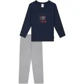 Schiesser Nachtkledij ' Nightwear' donkerblauw / lichtgrijs / rood