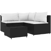 vidaXL 4-delige Loungeset met kussens poly rattan zwart