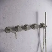Saniclear Plus Curved inbouw badkraan met 20cm uitloop en staafhanddouche RVS