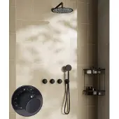 Saniclear Plus Stripes inbouw regendouche met 20cm hoofddouche en muurarm zwart mat