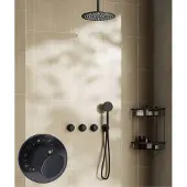 Saniclear Plus Stripes inbouw regendouche met 20cm hoofddouche en plafondarm zwart mat