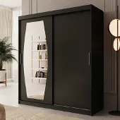 Meubella - Kledingkast Azai - Zwart - 180 cm - Met spiegel