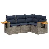 vidaXL 4-delige Loungeset met kussens poly rattan grijs