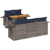 vidaXL 6-delige Loungeset met kussens poly rattan grijs
