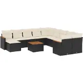 vidaXL 12-delige Loungeset met kussens poly rattan zwart