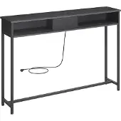 Vasagle Consoletafel met stopcontacten bespaart ruimte, Antracietgrijs + inktzwart