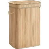 Songmics Wasmand met afneembaar deksel en machinewasbaar, Natuurlijk beige / 72 L