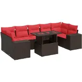 vidaXL 8-delige Loungeset met kussens poly rattan acacia bruin