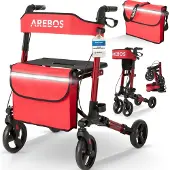 Arebos Rollator Lichtgewicht en Opvouwbaar - Rollators - Rollator voor Binnen en Buiten - Rood